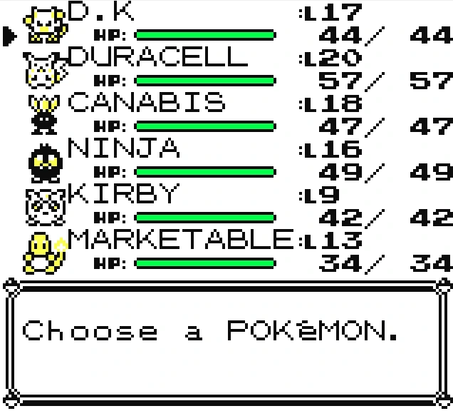 Les Pokémon ont leur propre sprite dans le menu "Equipe" de Yellow Legacy